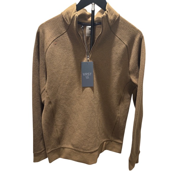 NWT VRST Mens Quarter Zip Textured Pullover Sweater Camel Size S - Picture 2 of 6